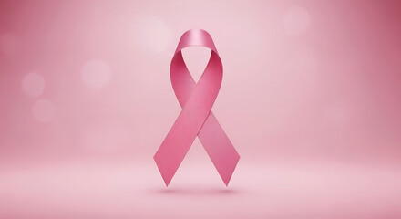 Pink ribbon on pink background for breast cancer awareness month concept