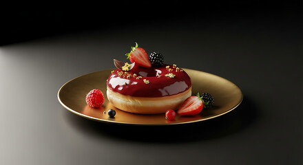 Gourmet Donut with Ruby Glaze and Edible Gold.