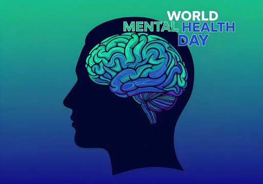 Silhouette of head with brain for world mental health day celebration