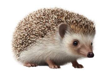 Cute hedgehog with spiky fur close-up on white background, cut out