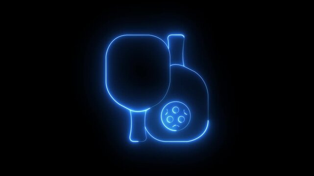glowing neon pickleball paddles and ball icon animation on black background. Two paddles and ball icon. Sport equipment. Pickleball Animation.