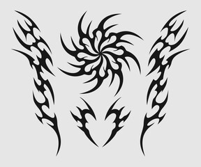 Neo tribal tattoo design for arms and back, cyber tribal tattoo design set