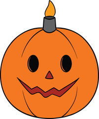 Orange Jack O Lantern Candle Lit on Transparent Background