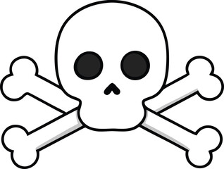White Skull with Crossbones Symbol on Transparent Background