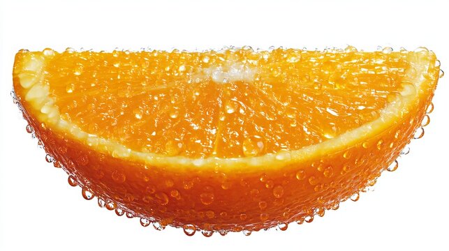 A vibrant, halved orange with glistening water droplets isolated against a clean white background. Includes a clipping path for easy use. Freshly cut and ready for your project.
 