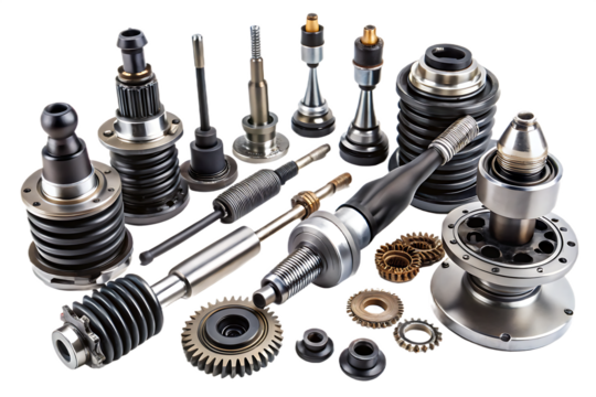 Assortment of Industrial Metal Components and Gears industrial parts machinery isolated on a transparent background - Powered by Adobe