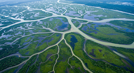 River delta branching in fractal aerial view
