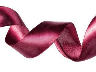 Elegant burgundy ribbon wavy design for decorations or crafts on a transparent background, cut out