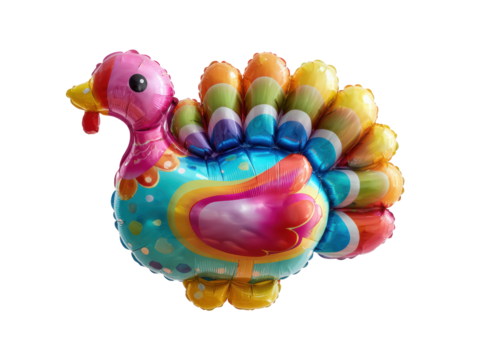 Colorful turkey balloon for festive celebrations and events on a transparent background, cut out