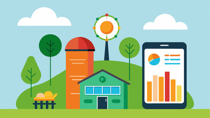 A mobile app that tracks and predicts energy usage on the farm providing insights and recommendations for more efficient usage and cost savings.. Vector illustration