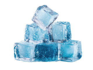 Ice cubes stacked in a refreshing arrangement for summer drinks on a transparent background, cut out