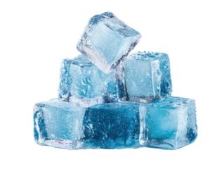 Ice cubes stacked in a refreshing arrangement for summer drinks on a transparent background, cut out