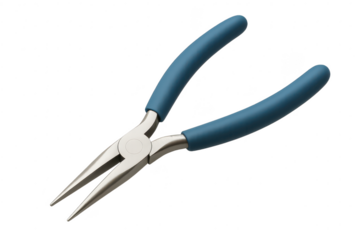 Needle nose pliers with blue handles isolated on transparent backdrop tool