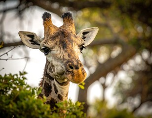 Close-up of a giraffe's head and neck