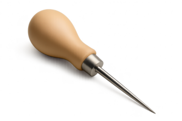 Sharp awl tool with wooden handle, isolated on a transparent background