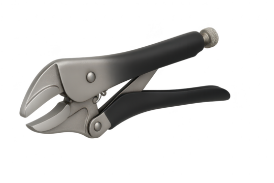 Locking pliers or mole grips tool isolated on transparent background, steel