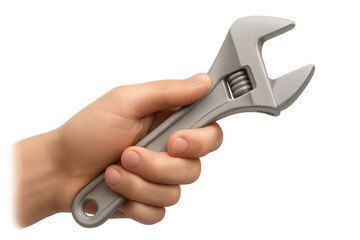 Obraz premium Hand holding an adjustable wrench isolated on a transparent background cutout