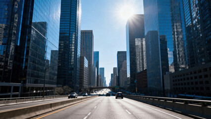 Obraz premium Sunlit Modern Cityscape with Skyscrapers