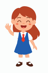 Happy young girl cartoon character wearing school dress