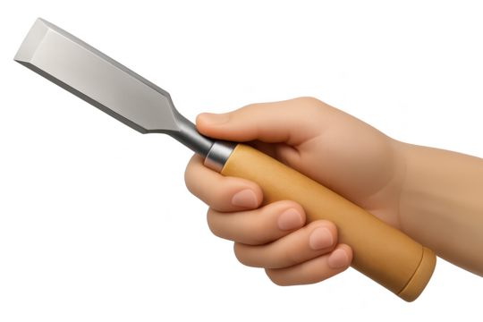 Hand holding a chisel, isolated on a transparent background for easy use and design. - Powered by Adobe