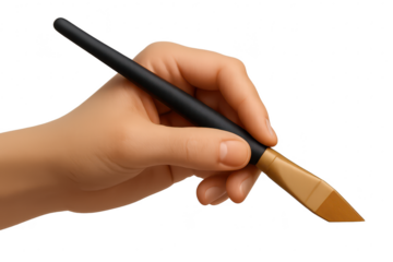 Hand holding a painting brush on transparent background, isolated, painting tool