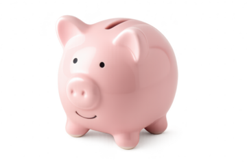 Classic pink piggy bank isolated on a transparent background, savings concept