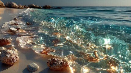 Sparkling turquoise beach waves high resolution picture
