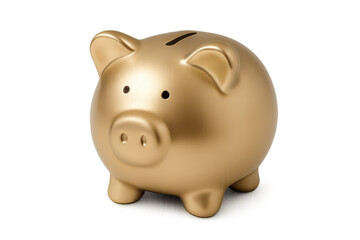 Golden piggy bank, a financial symbol, isolated on transparent background.