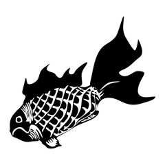 Vector illustration of a black silhouette fish for logo or tribal tattoo design on a white background transparent