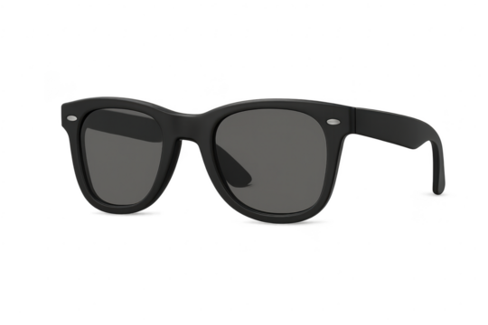 Classic black sunglasses isolated on transparent background for summer fashion