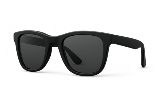 Stylish black sunglasses with dark lenses isolated on transparent background