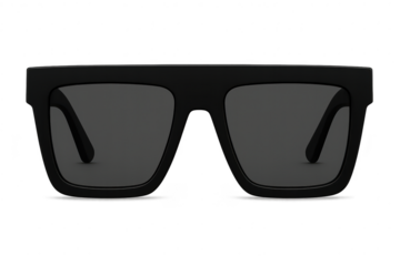 Stylish black rectangular sunglasses isolated on transparent background, modern