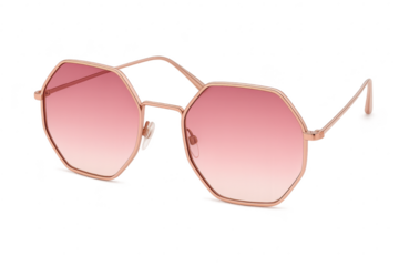 Pink gradient octagonal sunglasses isolated on transparent background, modern accessory.