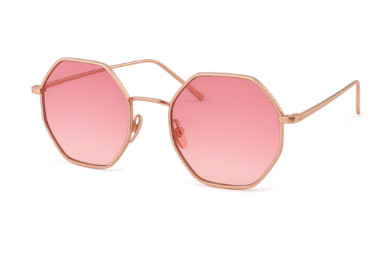 Chic pink gradient octagonal sunglasses, isolated transparent background