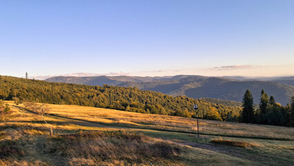 Obraz premium Sunny day over Beskids in Poland.