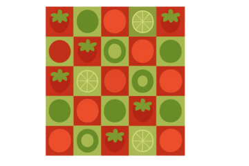Stylized fruit pattern on a checkerboard design, isolated on transparent background