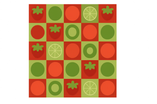 Stylized fruit pattern on a checkerboard design, isolated on transparent background