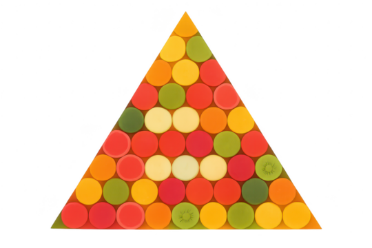 Colorful candy discs in a triangle shape, isolated on transparent background. - Powered by Adobe