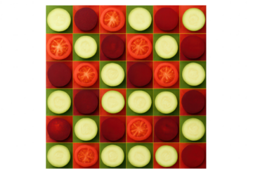 Vibrant grid of fresh vegetable slices isolated on transparent background