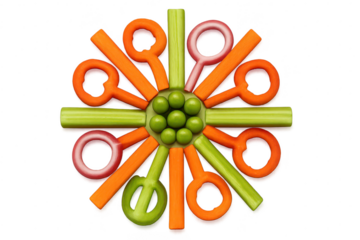 Artistic vegetable mandala isolated on transparent background, healthy food concept
