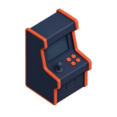 A small, retro-style arcade game machine with a joystick and buttons.