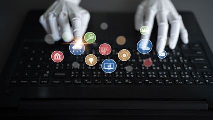 AI assists in organizing and visualizing a digital ecosystem of business icons to represent key services like finance, analytics, and secure cloud platforms in modern industries Latch