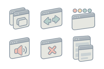Tab Management Icons. Isometric vector illustration set Tab management tools: duplicate tab icon, move tab left or right arrows,