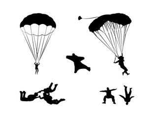Skydiving sports - black vector silhouettes cut files