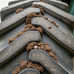 Close-Up of Tractor Tire with Mud and Soil