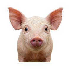 Adorable pink piglet portrait isolated on transparent background