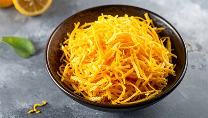 Bowl of finely shredded citrus zest