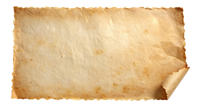 A rectangular torn piece of aged, light brown parchment paper The edges are irregular