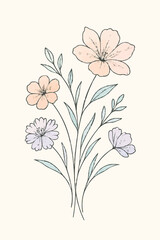 Hand Drawn Floral Illustration Pastel Flowers Botanical Elegant Vector Design