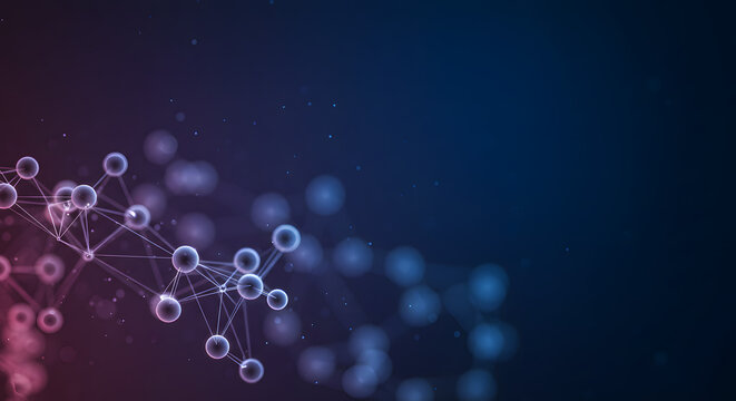 Abstract digital illustration featuring interconnected nodes and lines against a gradient dark blue and purple background, suggesting a network or connection. - Powered by Adobe